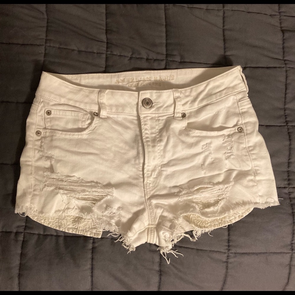 American Eagle ripped white jean shorts